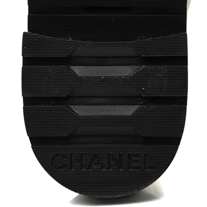 Chanel Shiny Goatskin Calfskin Quilted Lace Up Combat Boots 37 White Black 6 of 12