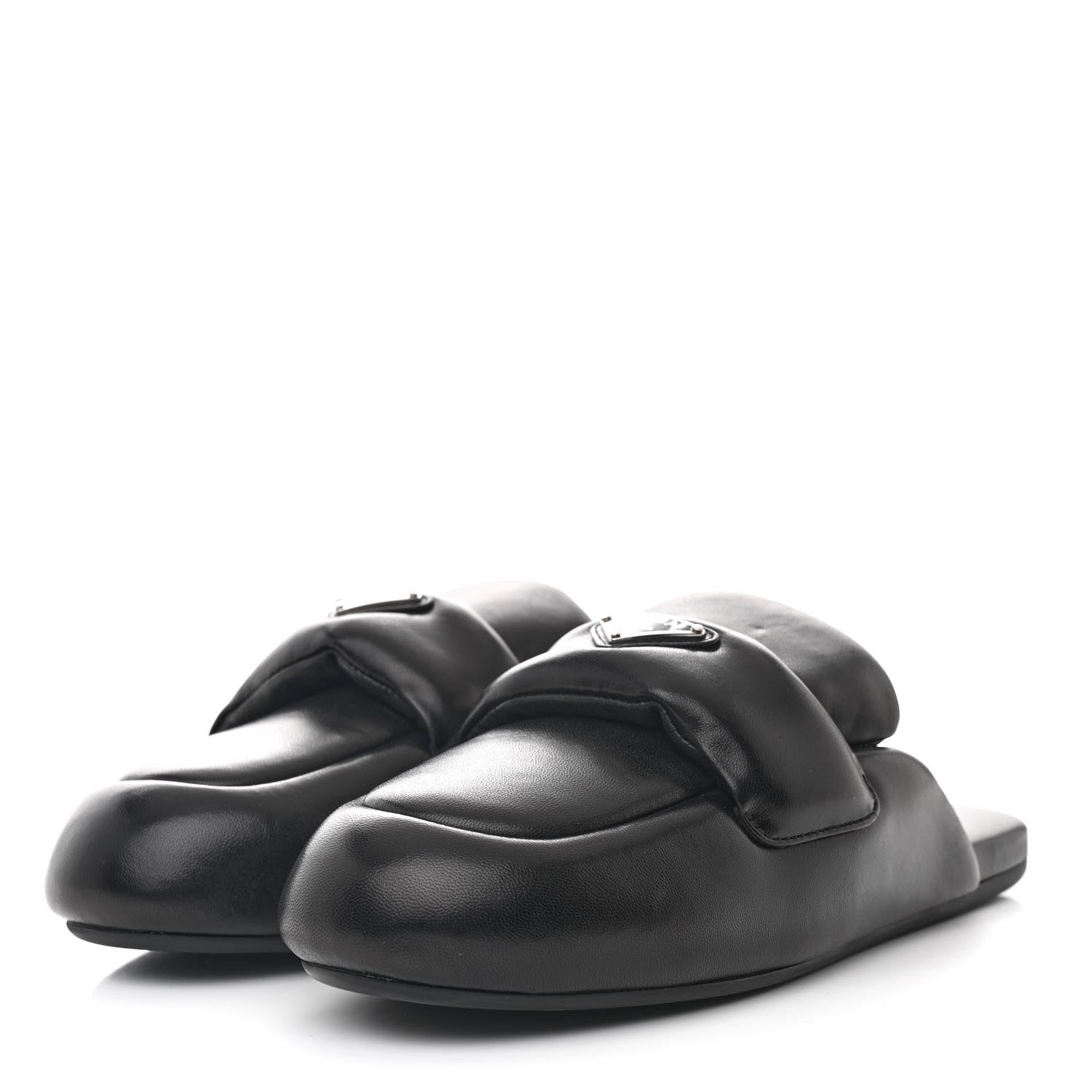 Prada Nappa Soft Padded Metal Triangle Logo Lug Sole 20mm Mules 37 Black 4 of 11