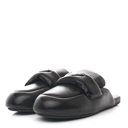 Prada Nappa Soft Padded Metal Triangle Logo Lug Sole 20mm Mules 37 Black 4 of 11