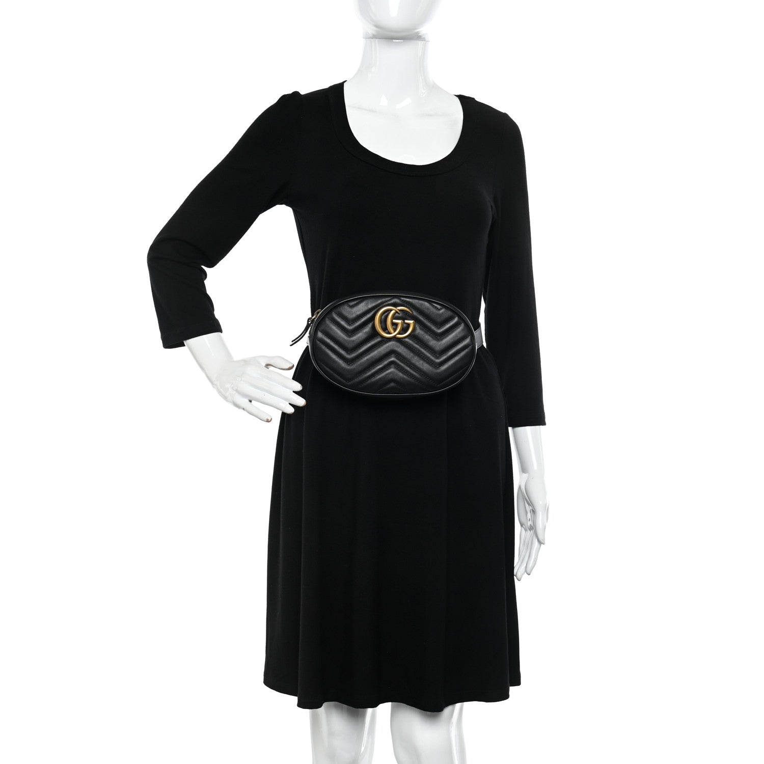 Gucci Calfskin Matelasse GG Marmont Belt Bag 95 38 Black 2 of 13