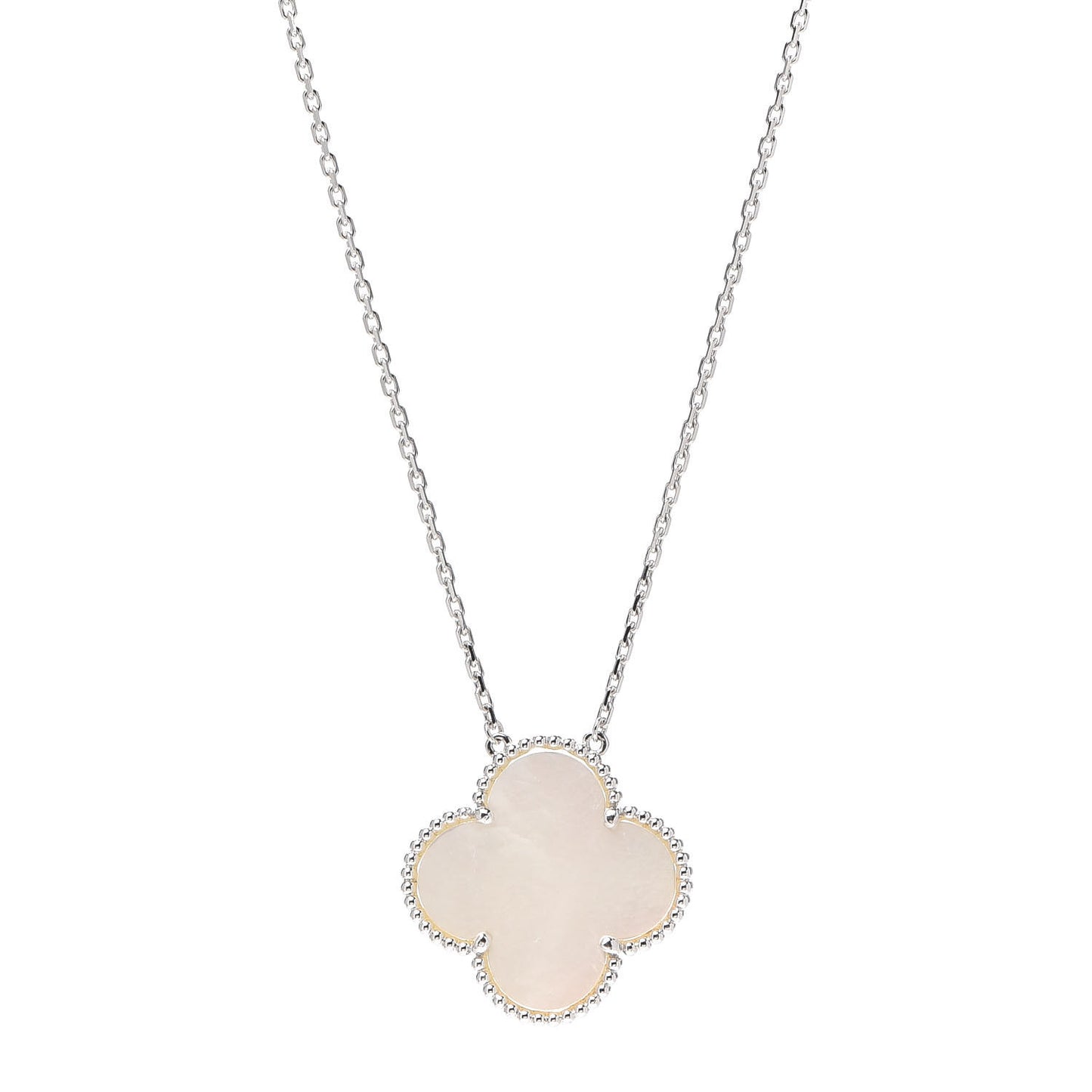 18K White Gold Mother of Pearl Magic Alhambra Pendant Necklace