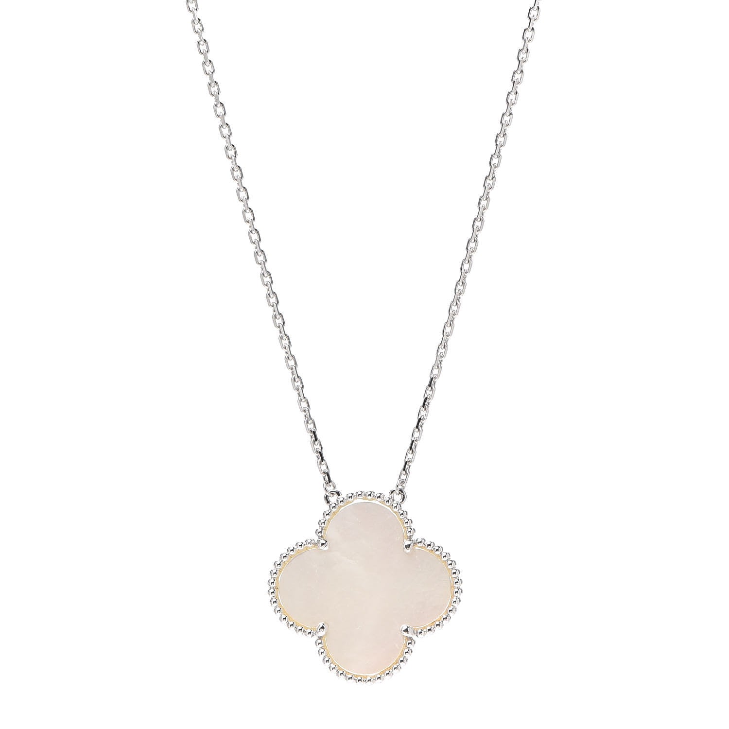 Van Cleef & Arpels 18K White Gold Mother of Pearl Magic Alhambra Pendant Necklace 1 of 9