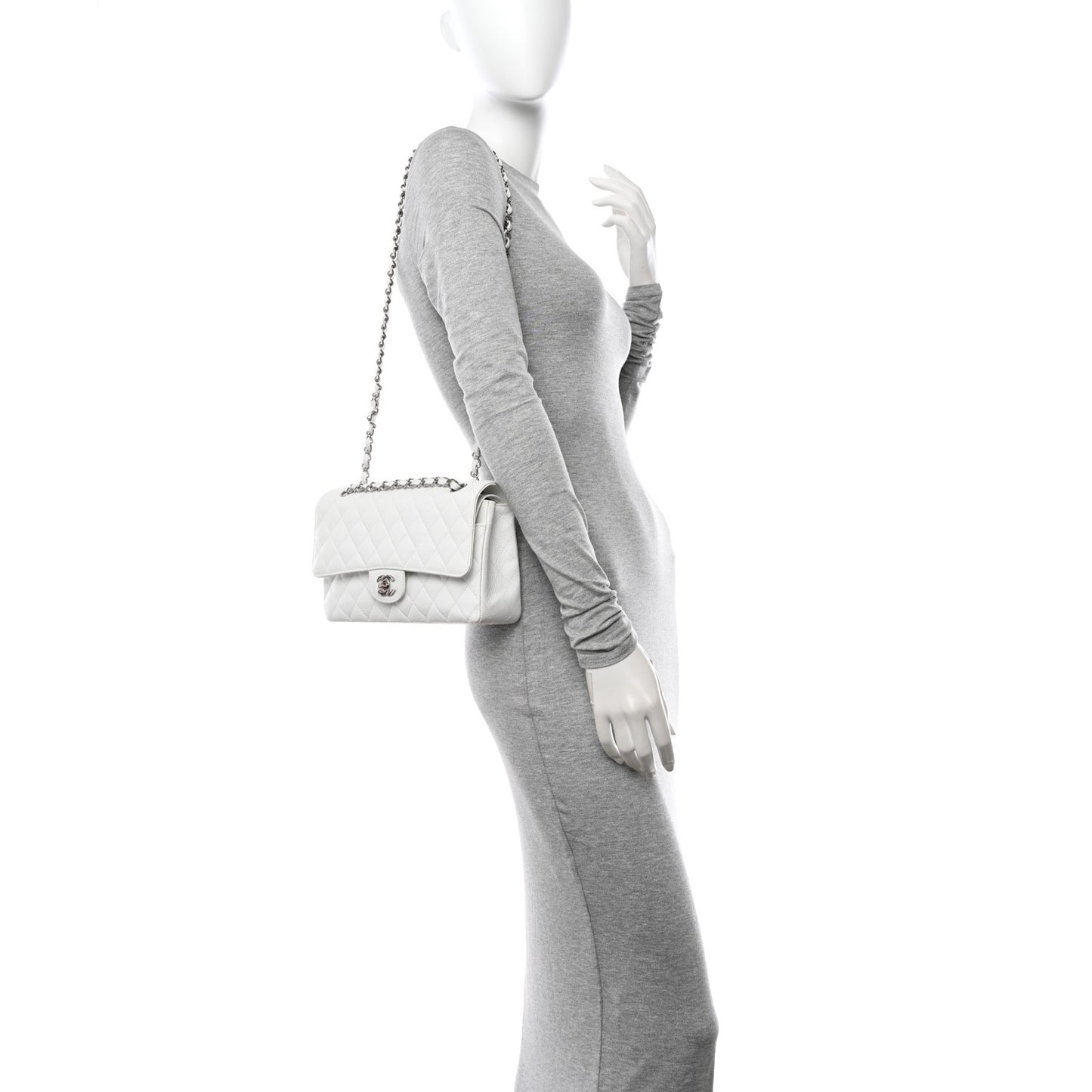 Caviar Quilted Medium Double Flap White