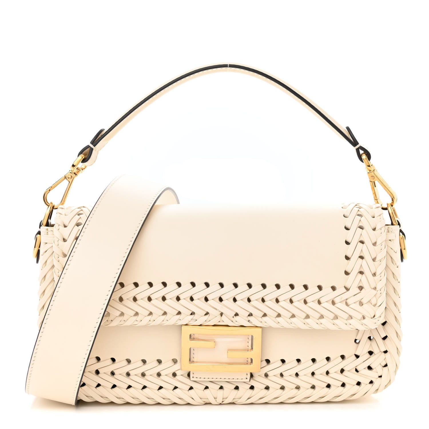 Fendi Vitello King Ceylon Woven Baguette White Ice 1 of 9