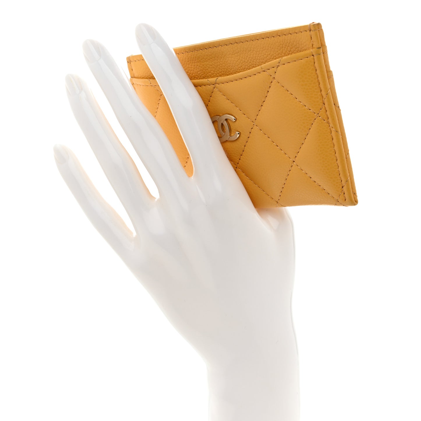 Caviar Quilted Card Holder Yellow