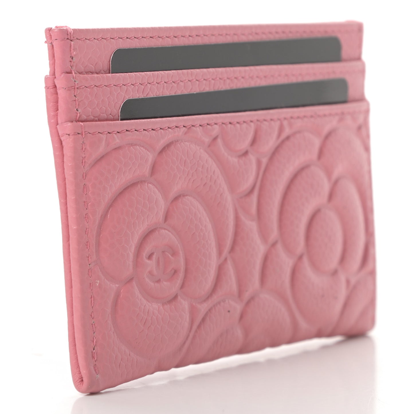 Caviar Camellia Embossed Card Holder Pink