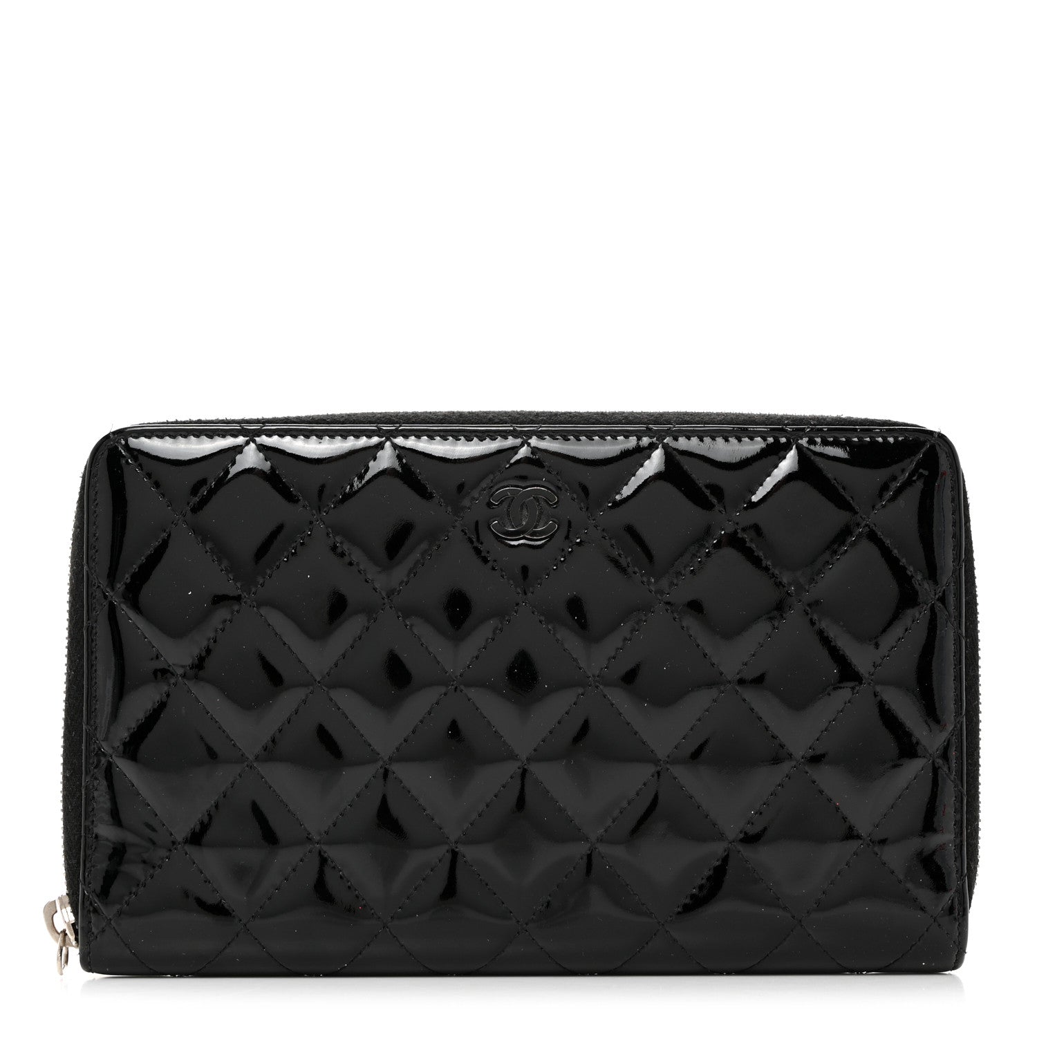 Chanel Patent Quilted Large Zip Around Organizer Wallet So Black 1 of 8