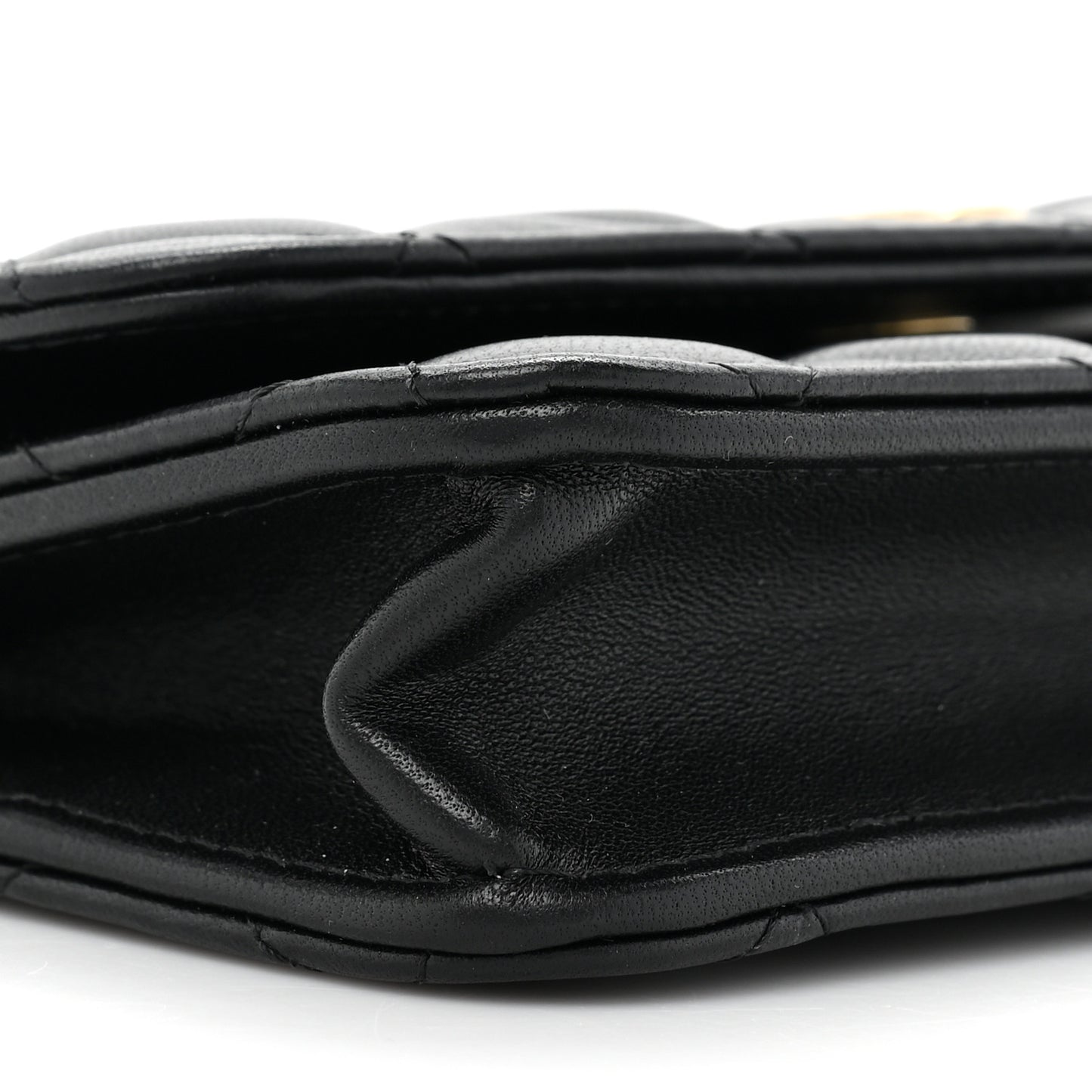 Lambskin Quilted Sweet Camellia Flap Phone Holder With Chain Black
