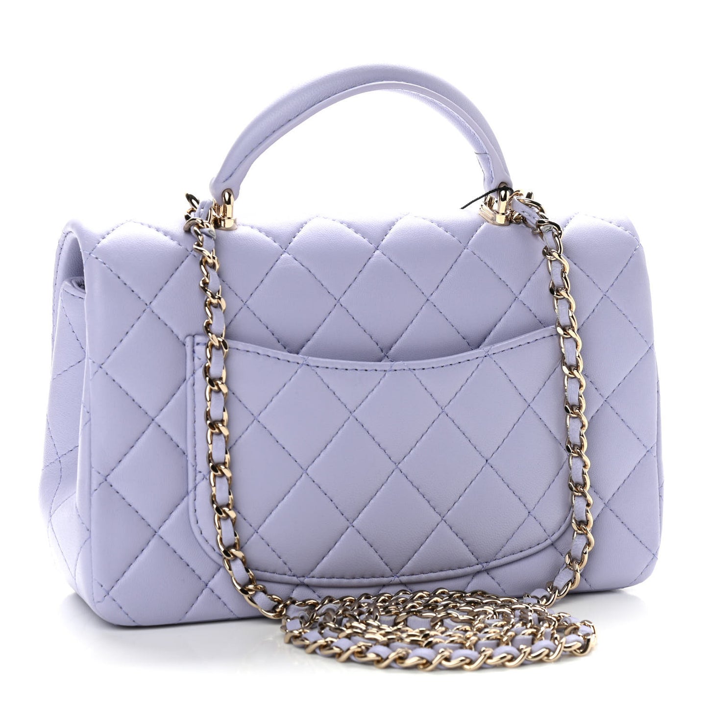 Lambskin Quilted Mini Top Handle Rectangular Flap Light Purple