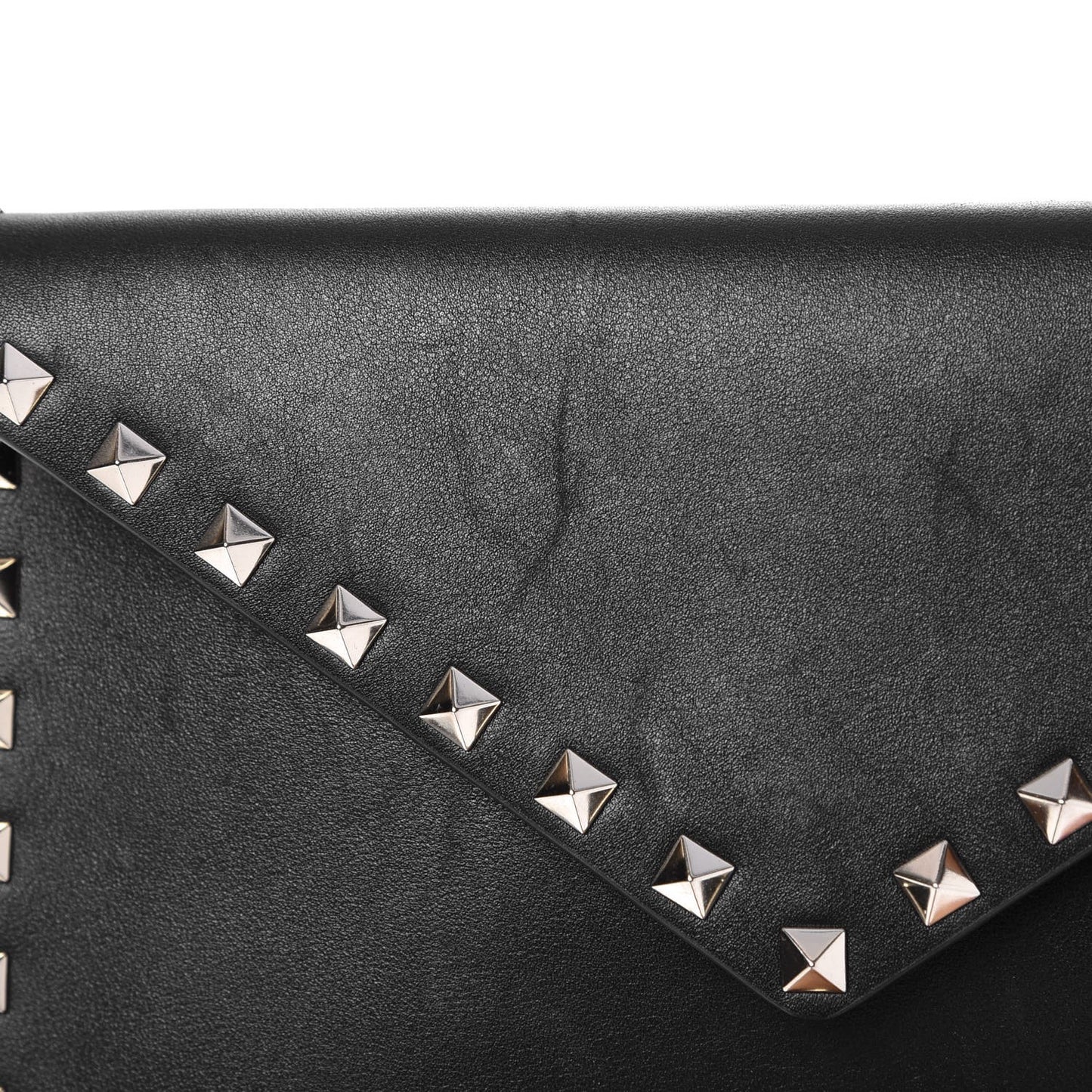 Vitello Medium Rockstud Envelope Flat Wristlet Pouch Black