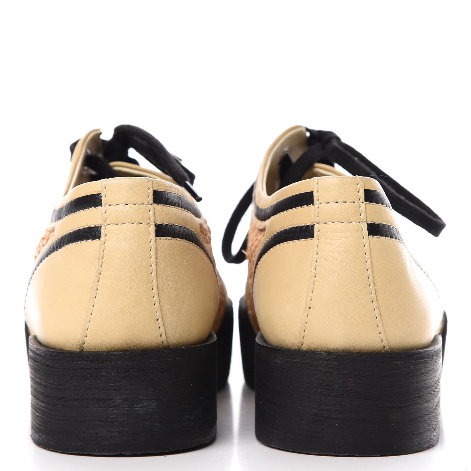 Chanel Straw Calfskin Lace Up Sneakers 41 Beige Black 6 of 11