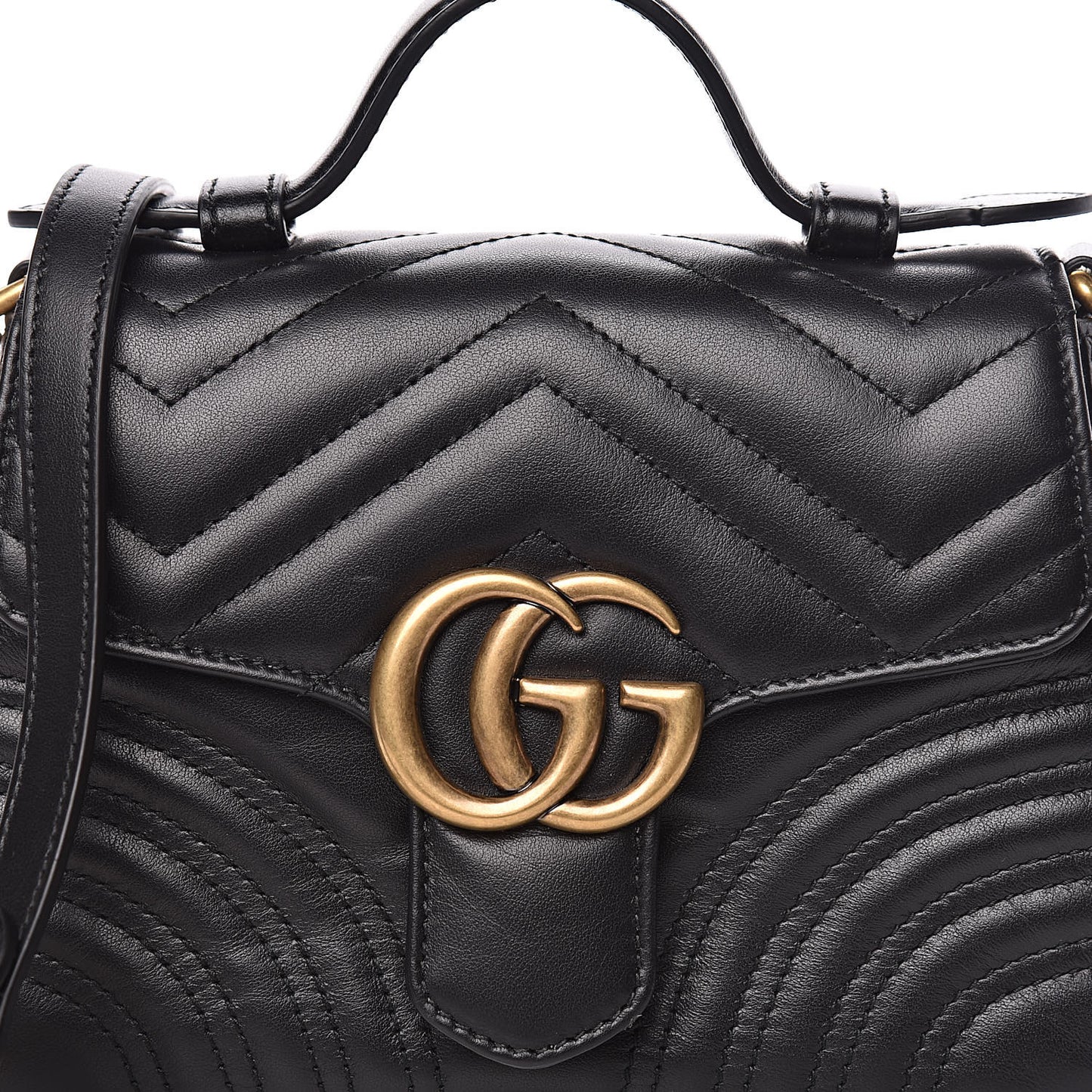 Calfskin Matelasse Mini GG Marmont Top Handle Shoulder Bag Black