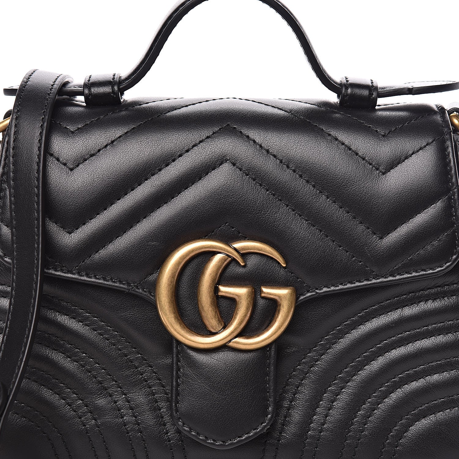 Gucci Calfskin Matelasse Mini GG Marmont Top Handle Shoulder Bag Black 10 of 10