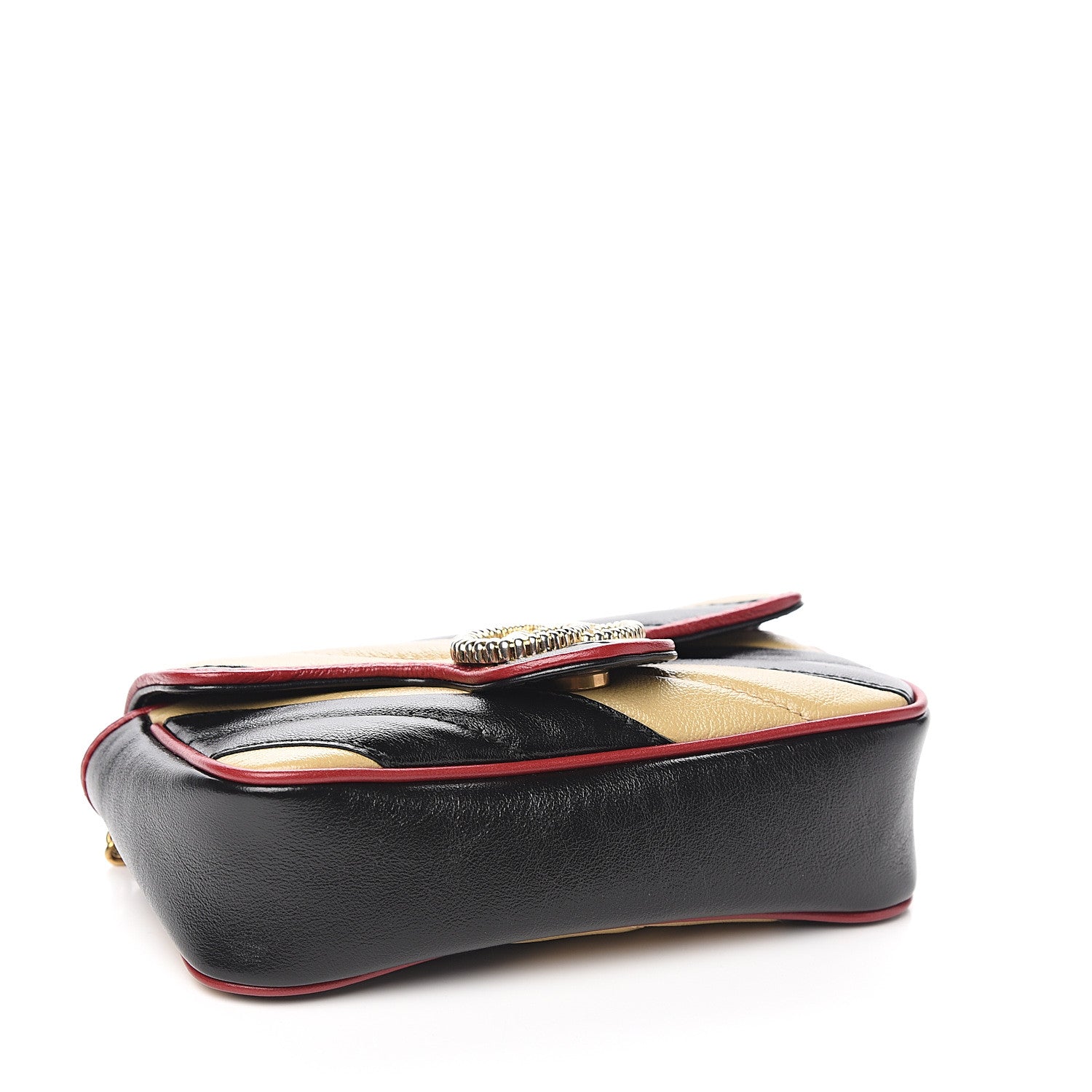 Gucci Vintage Effect Calfskin Matelasse Diagonal Striped Super Mini Torchon GG Marmont Shoulder Bag Black Beige 3 of 9
