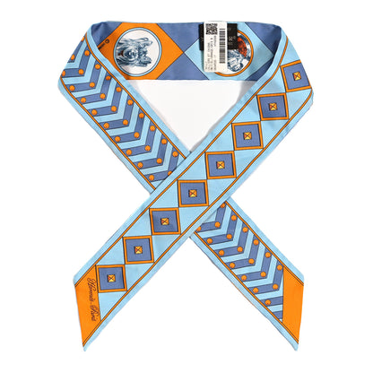 Hermes Silk Colliers Et Chiens Twilly Ciel Orange Gris Bleuete 1 of 4
