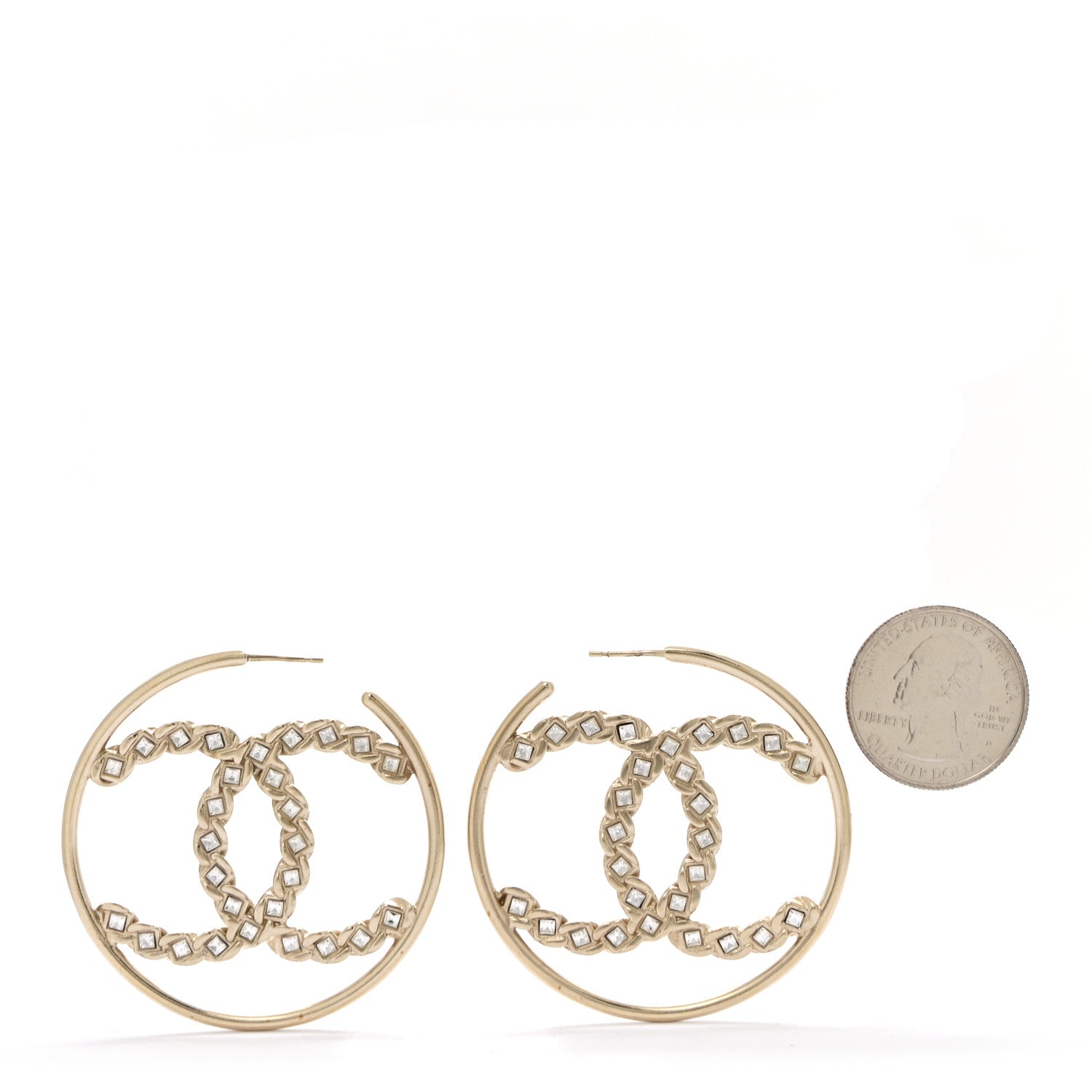 Chanel Crystal High Society CC Hoop Earrings Gold 2 of 4