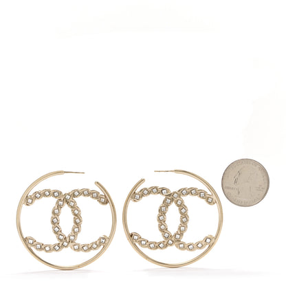 Chanel Crystal High Society CC Hoop Earrings Gold 2 of 4