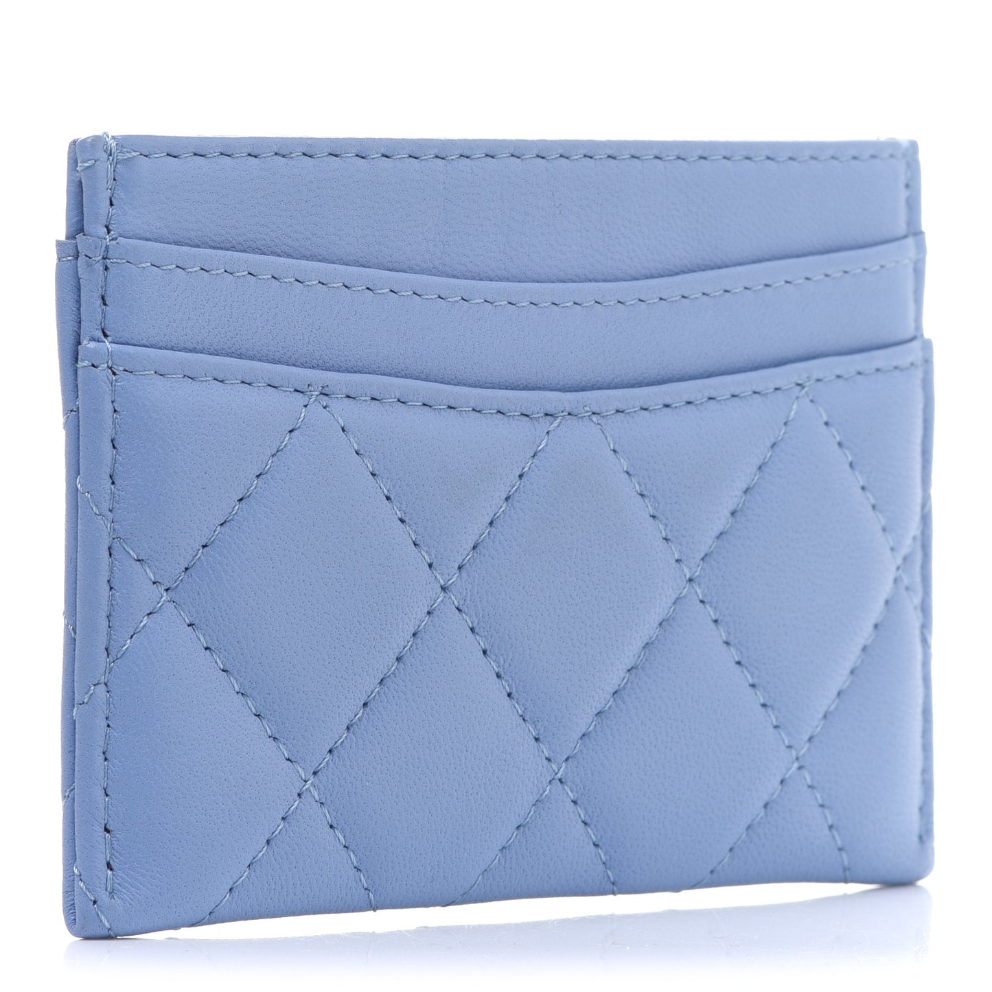 Lambskin Quilted Card Holder Light Blue
