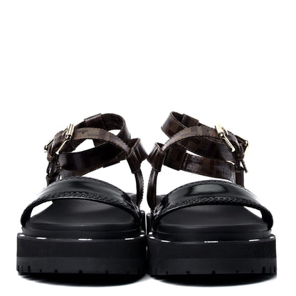 Fendi Vernice High-Tech Glazed Fabric FF Lug Sole Platform Sandals 40 Black Tobacco Moro 2 of 6