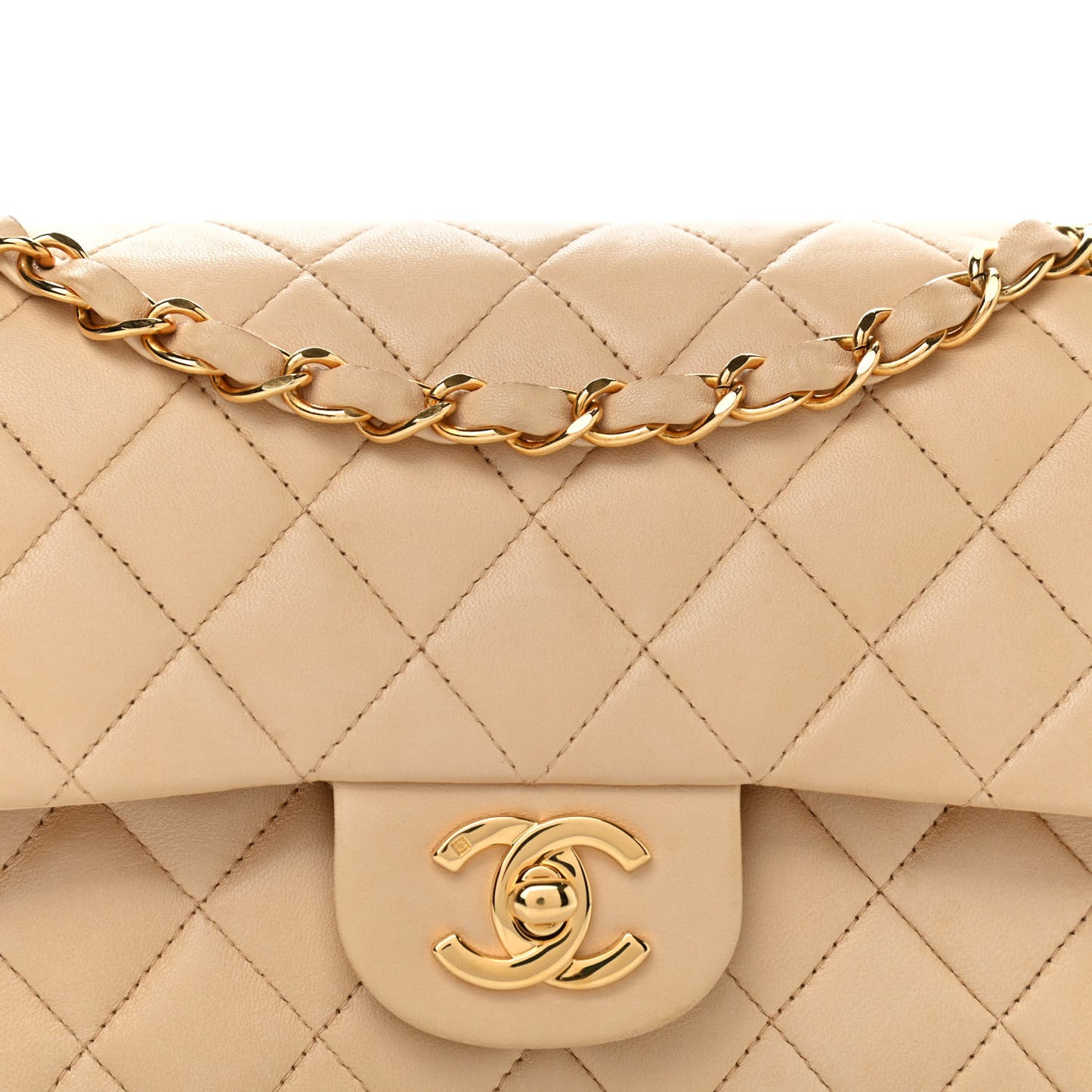 Lambskin Quilted Small Double Flap Beige