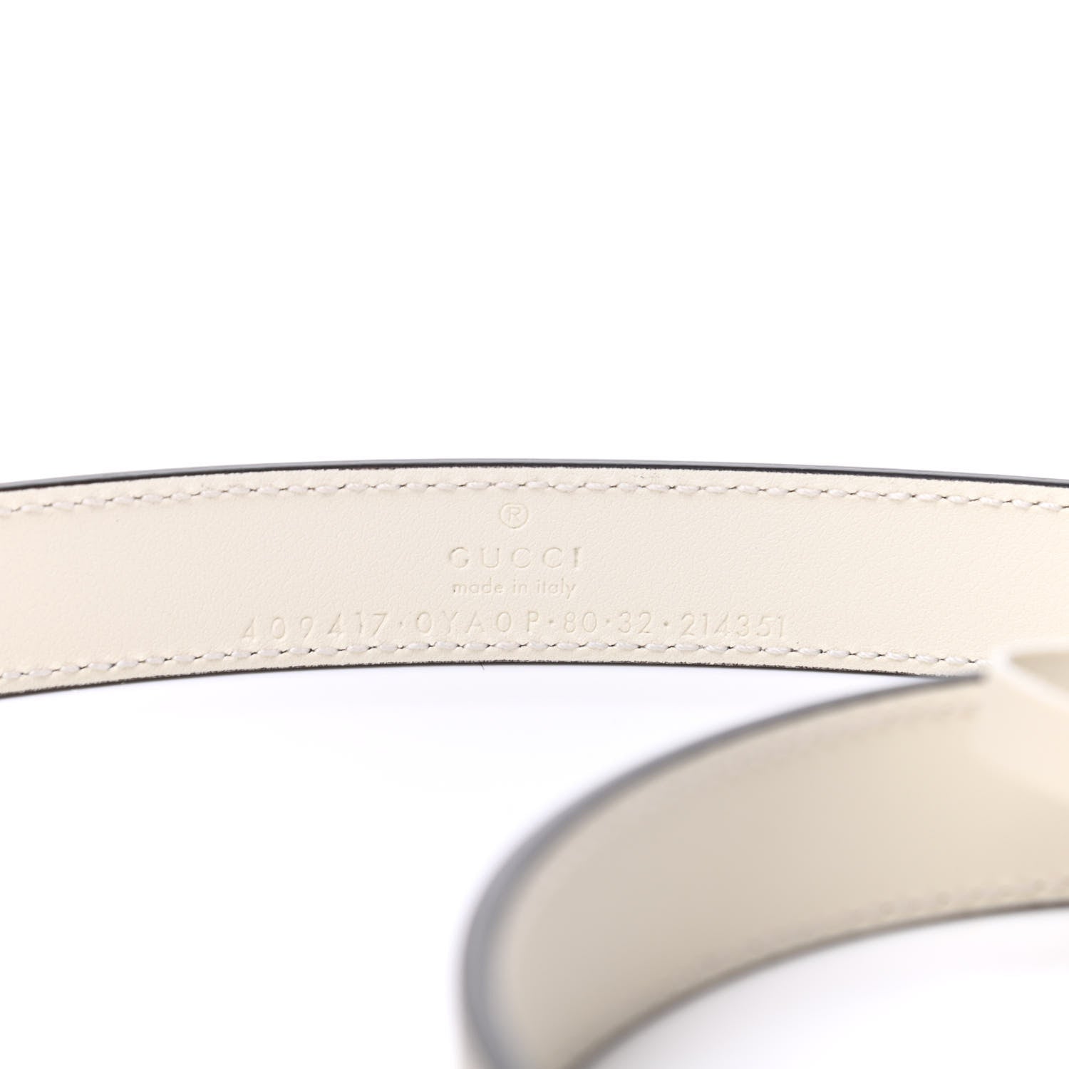 Gucci Plutone Calfskin Palladium Double G 20mm Belt 80 32 Mystic White 3 of 5