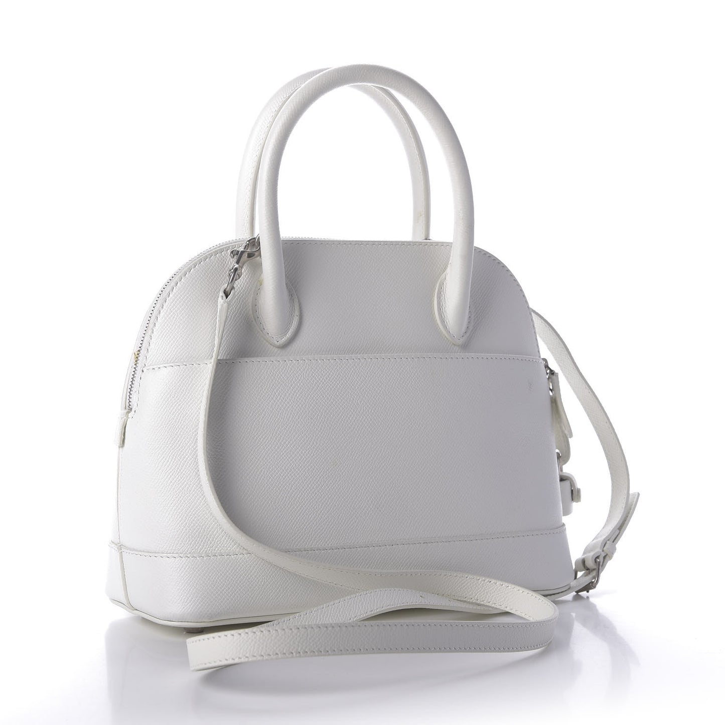 Signature Grained Calfskin Logo S Ville Top Handle Bag White Black