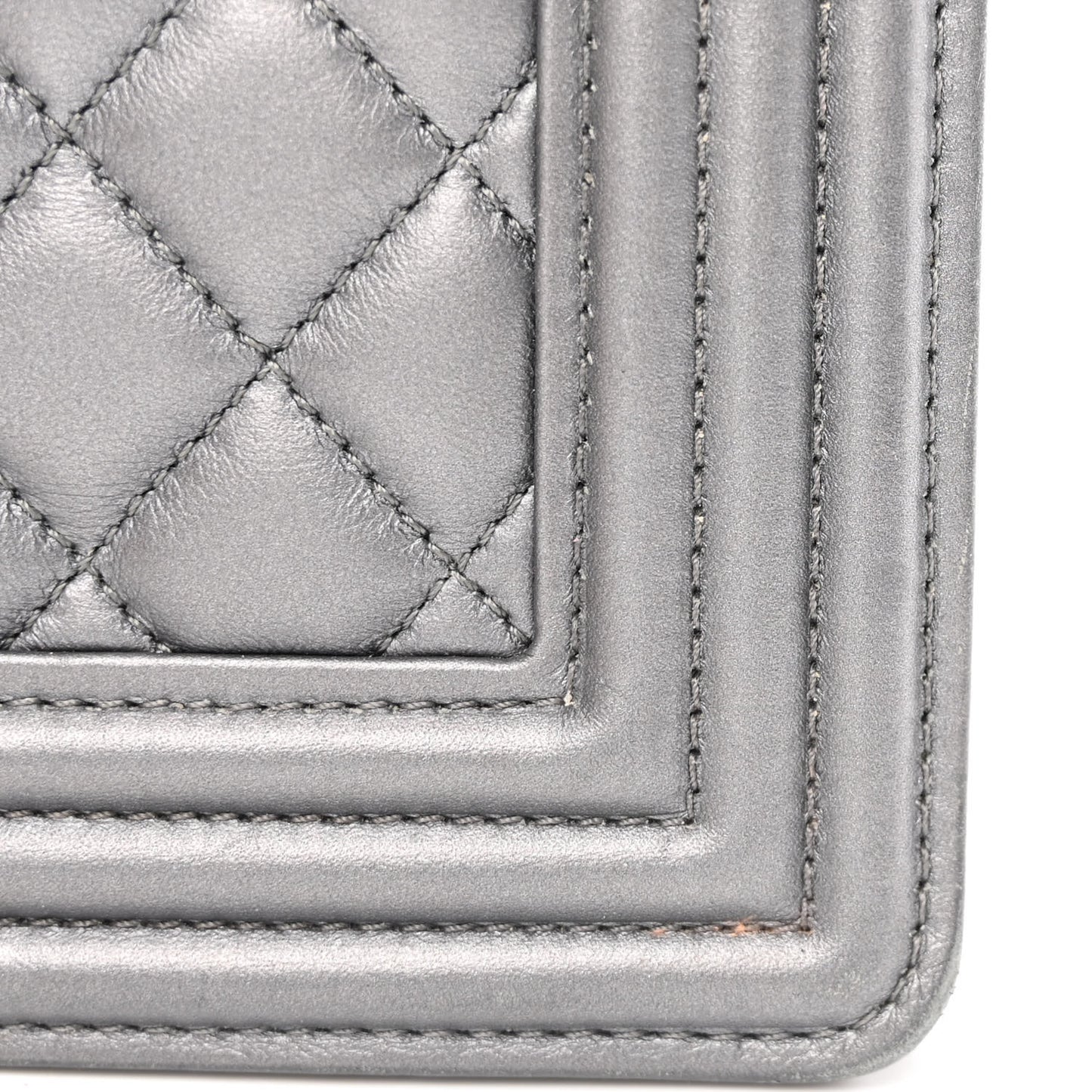 Metallic Lambskin Quilted New Medium Boy Flap Dark Silver