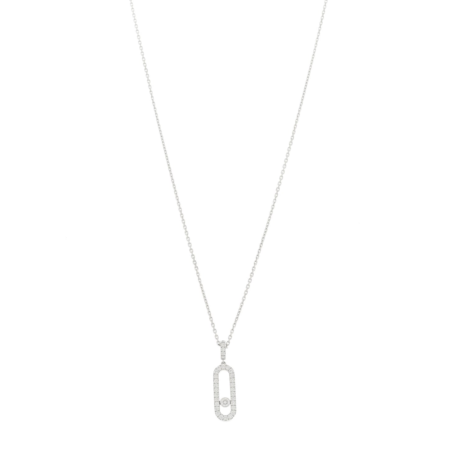 18K White Gold Diamond LM Move Uno Pave Pendant Necklace