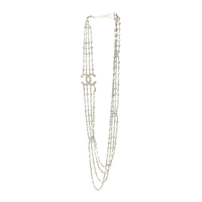 Chanel Bead CC Multi Strand Long Necklace Silver White 3 of 6