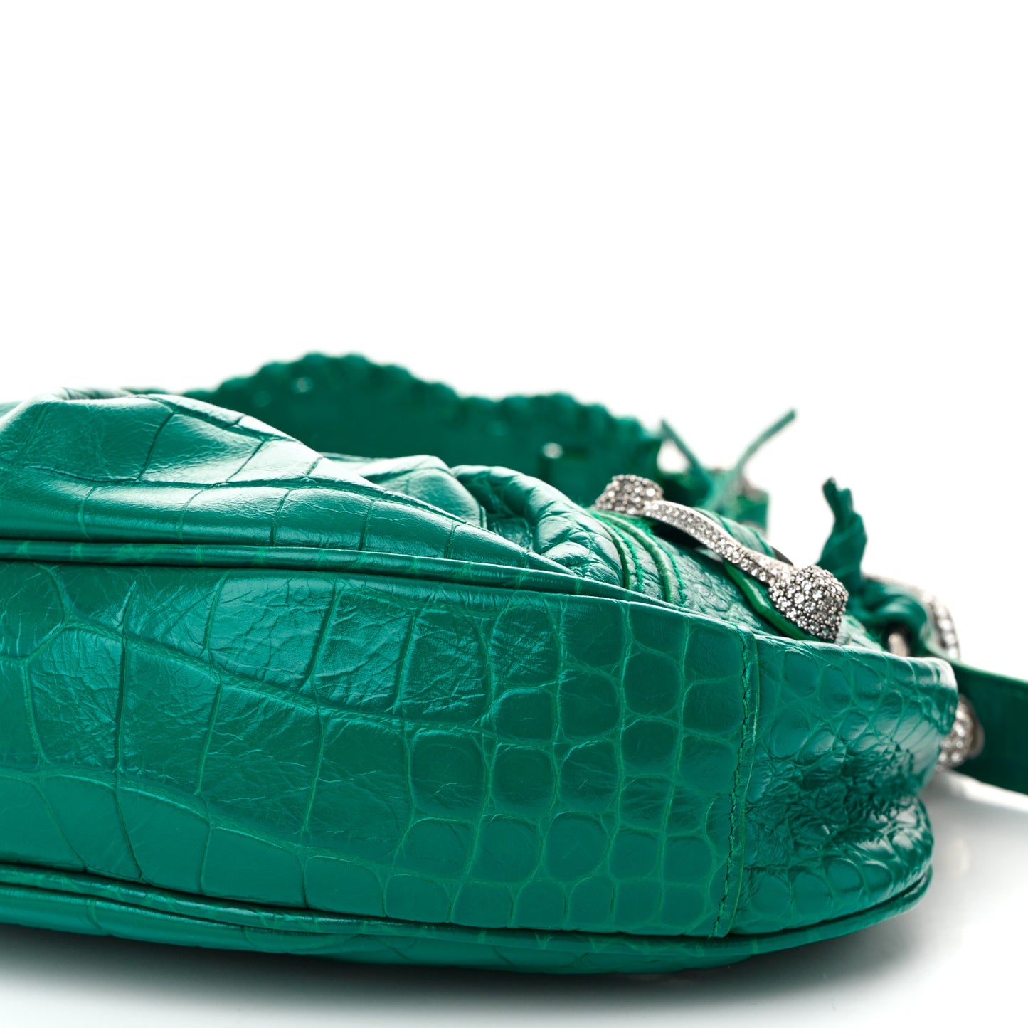 Extra Supple Calfskin Crystal Crocodile Embossed Le Cagole Shoulder Bag XS Jade