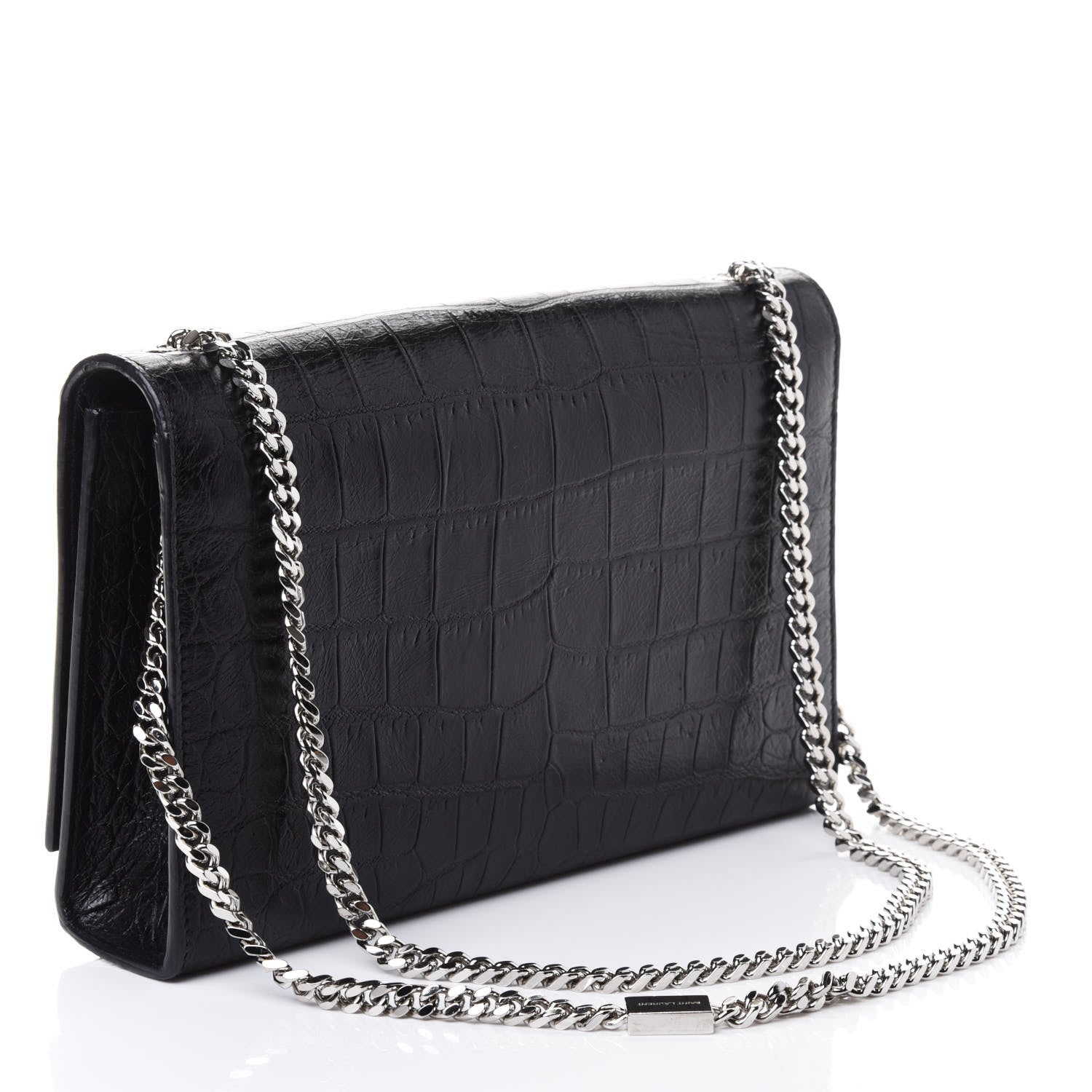 Saint Laurent Calfskin Crocodile Embossed Medium Classic Monogram Kate Tassel Satchel Black 2 of 4