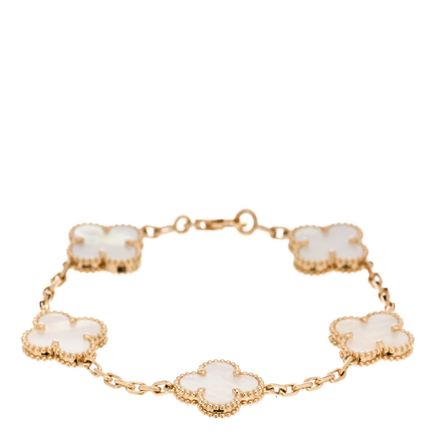 18K Yellow Gold Mother of Pearl 5 Motifs Vintage Alhambra Bracelet