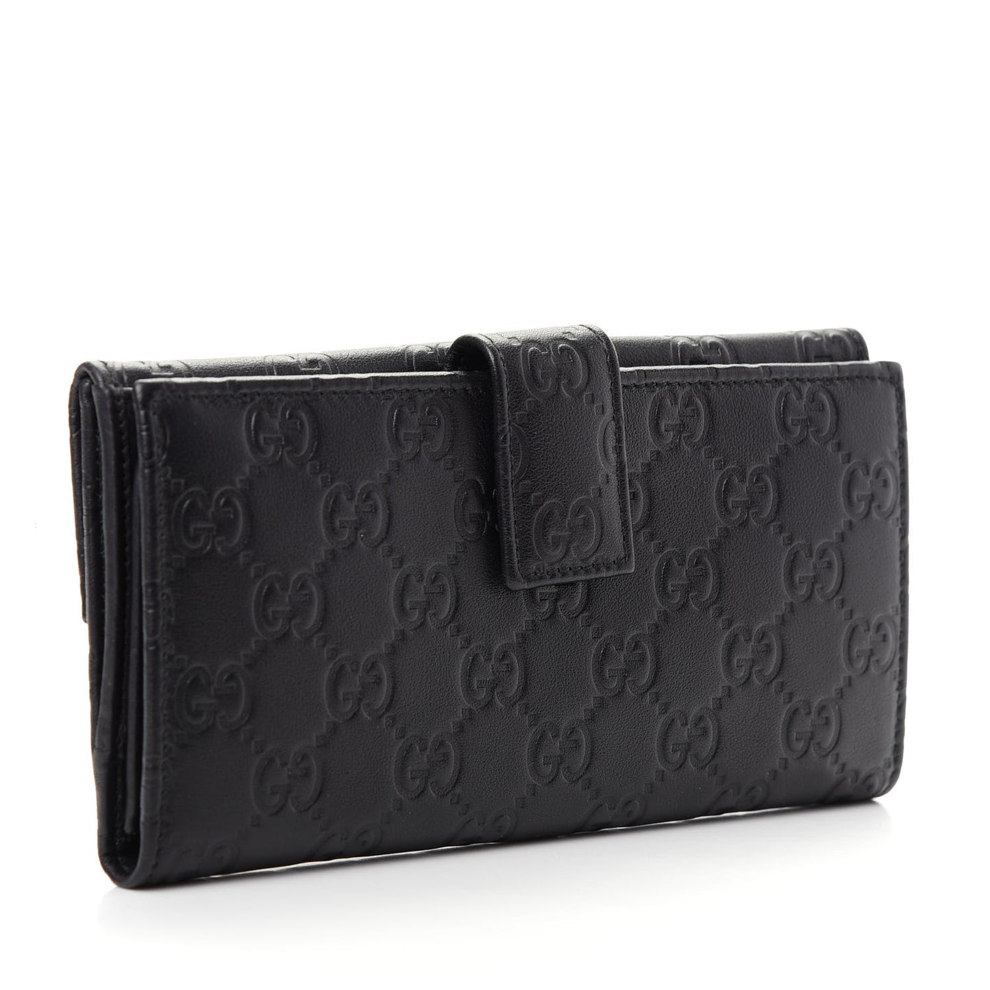 Guccissima Margaux Calfskin Metal Bar Continental Flap Wallet Black