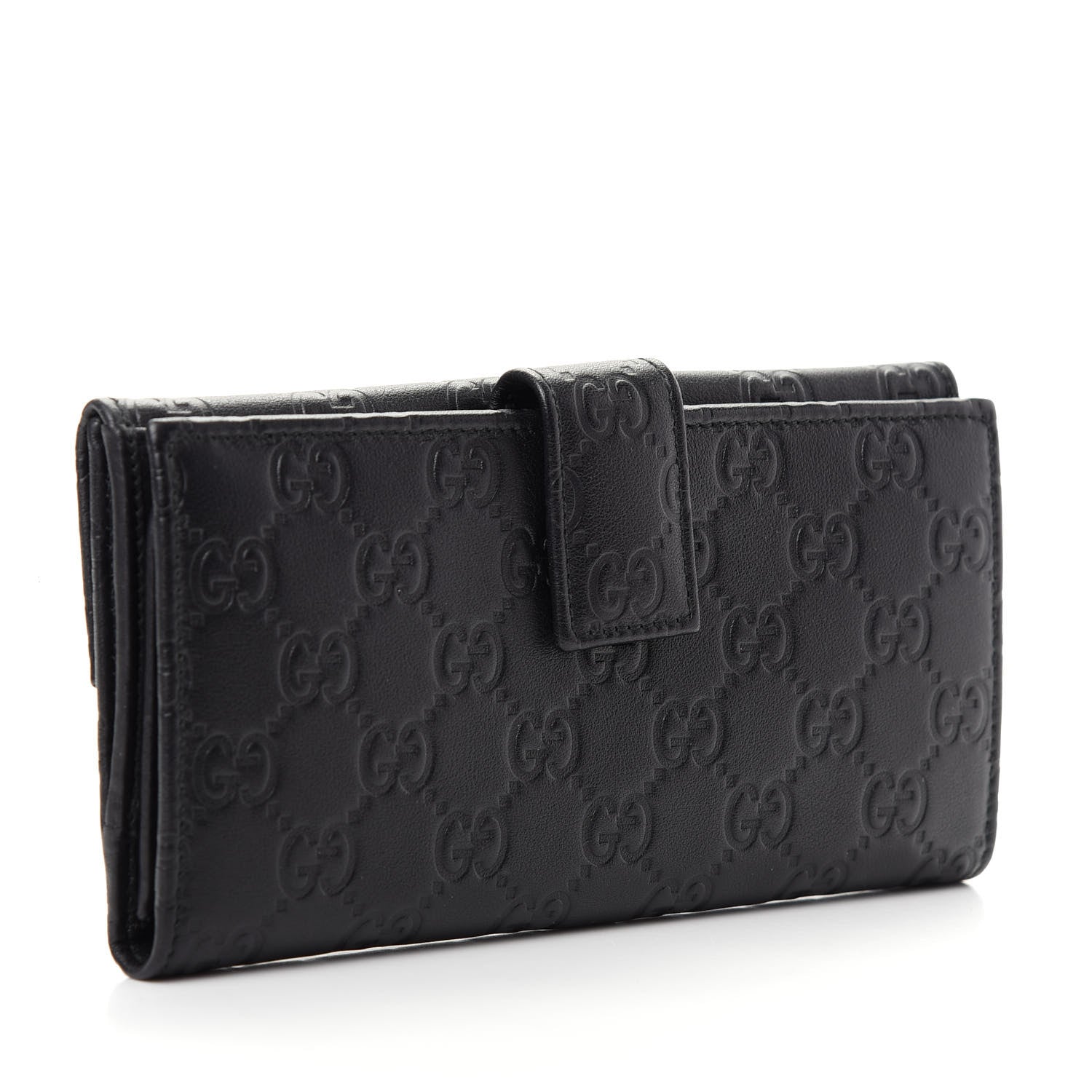 Gucci Guccissima Margaux Calfskin Metal Bar Continental Flap Wallet Black 3 of 7