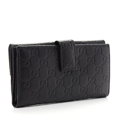 Gucci Guccissima Margaux Calfskin Metal Bar Continental Flap Wallet Black 3 of 7