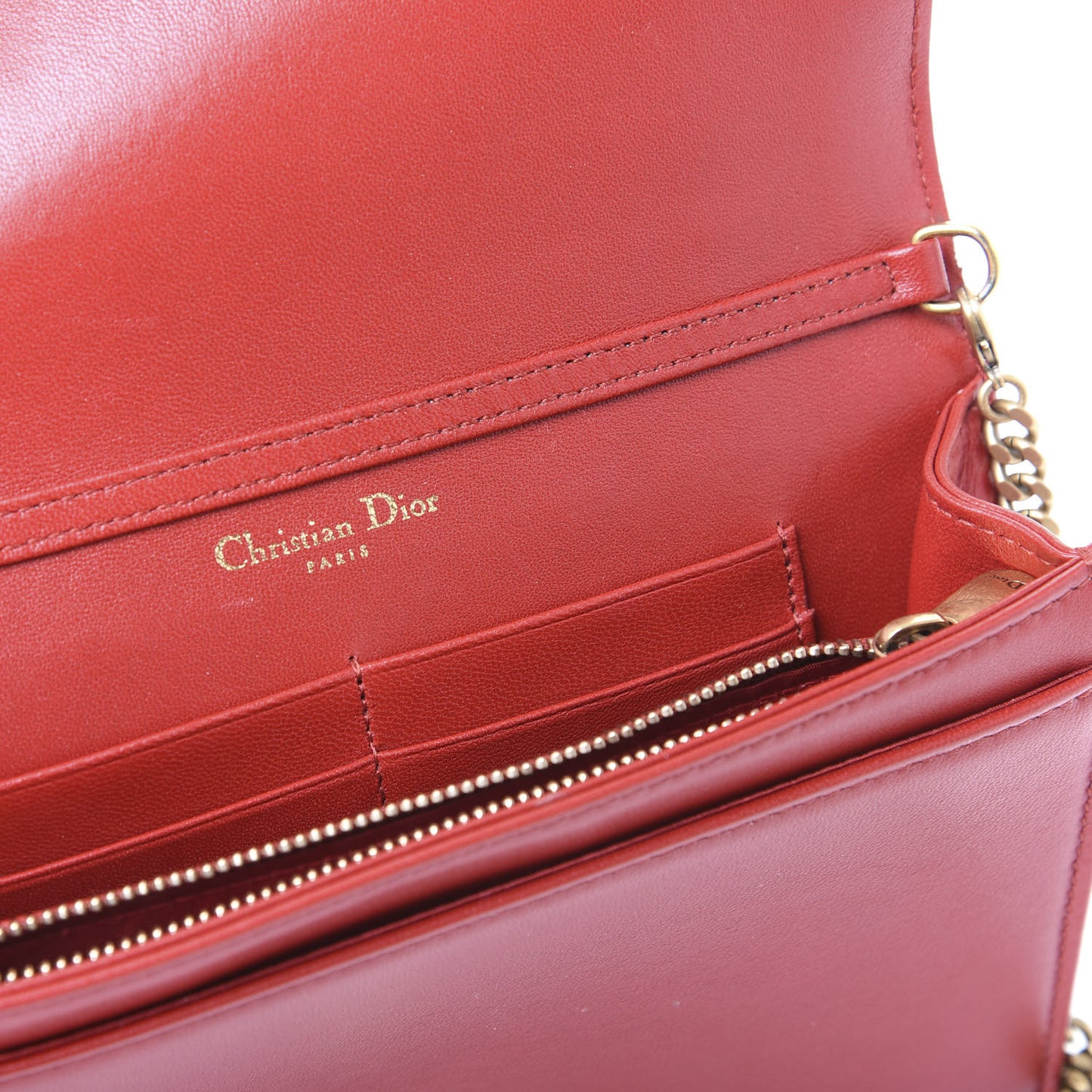 Lambskin Studded Diorama Wallet on Chain Pouch Red