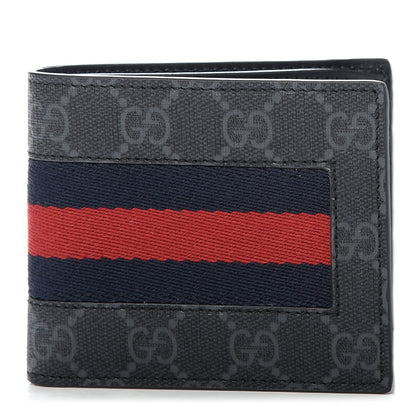 Gucci GG Supreme Monogram Selleria Calfskin Web New Web Bi-Fold Wallet Black 1 of 7