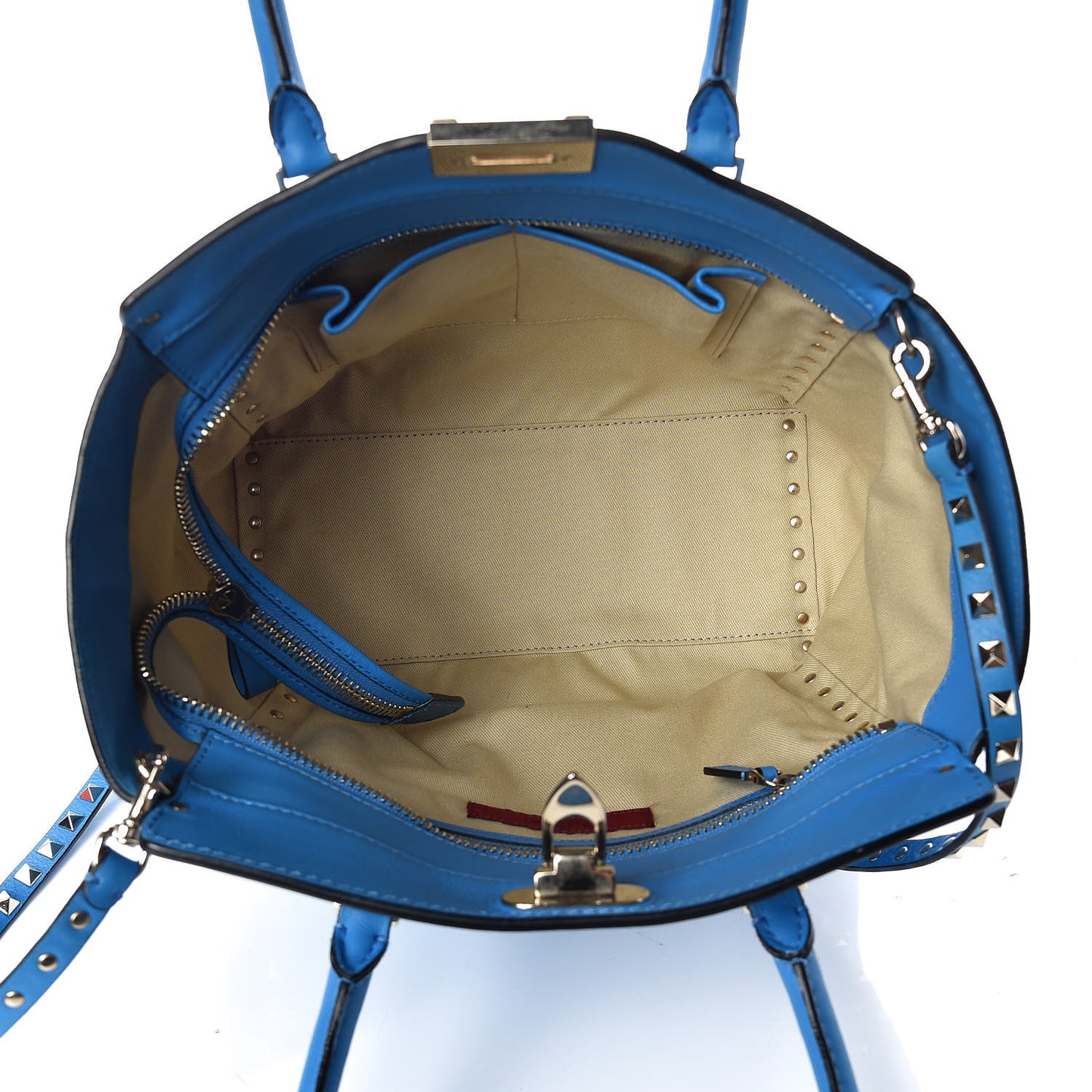 Vitello Rockstud Double Handle Tote Blue Fluo