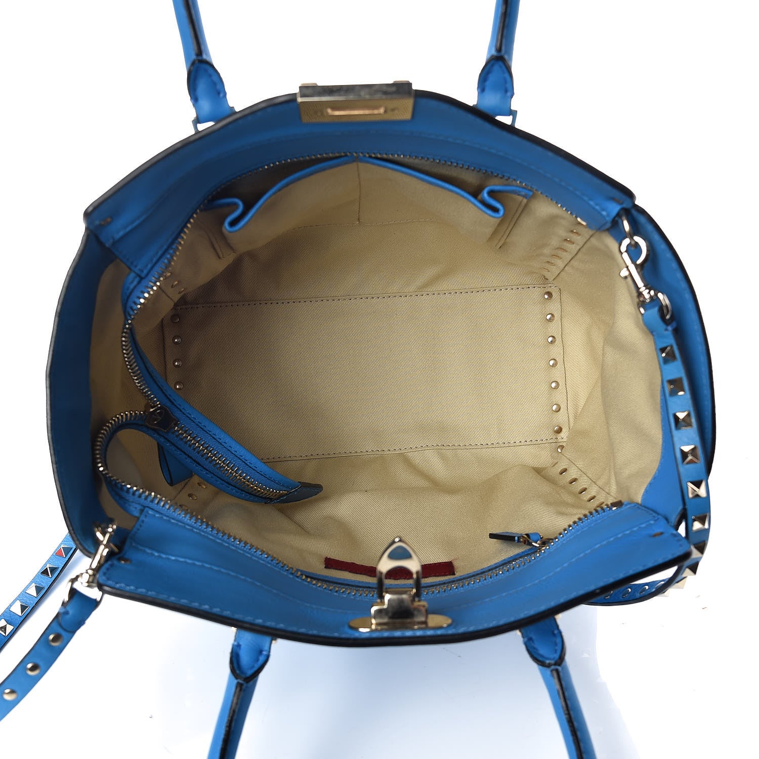 Valentino Garavani Vitello Rockstud Double Handle Tote Blue Fluo 8 of 14