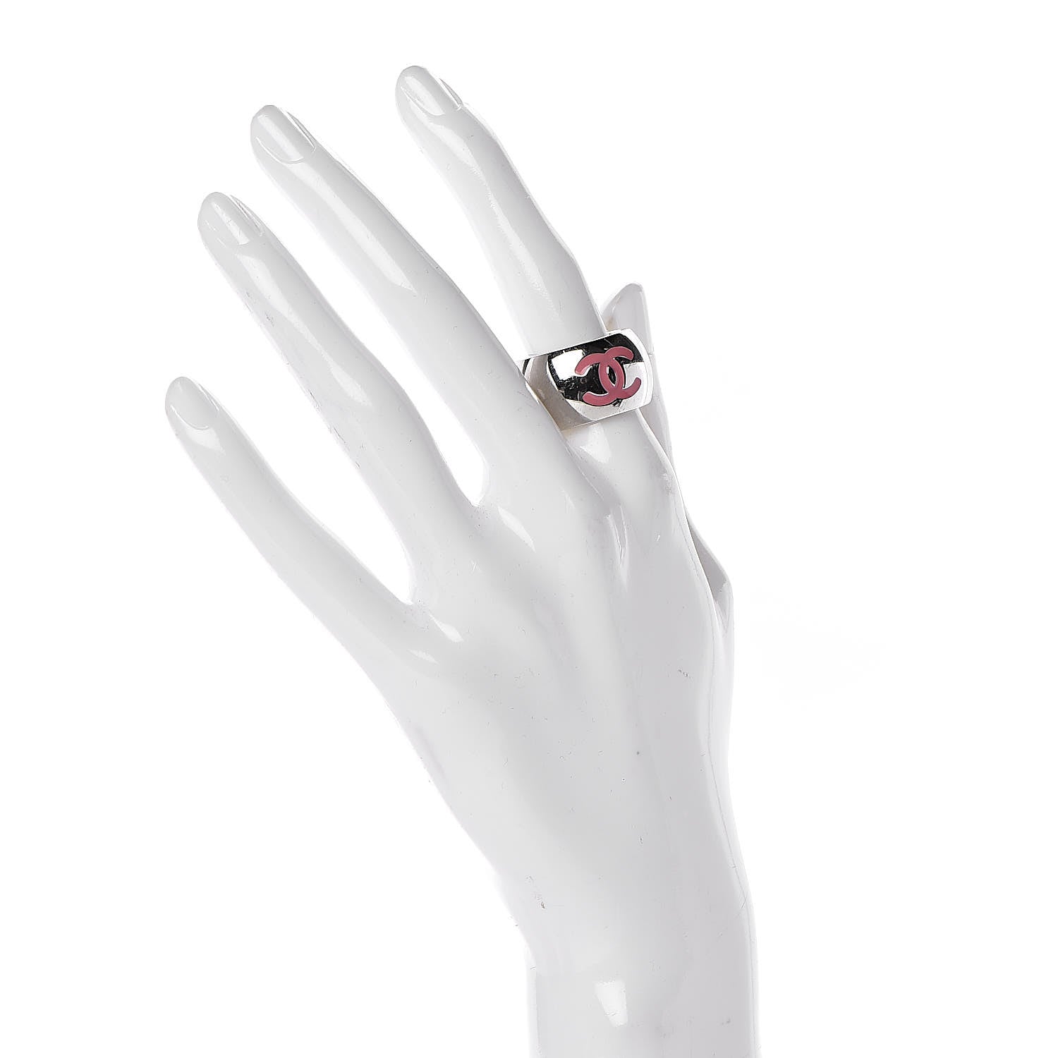 Chanel CC Heart Scarf Ring Silver Pink 2 of 3