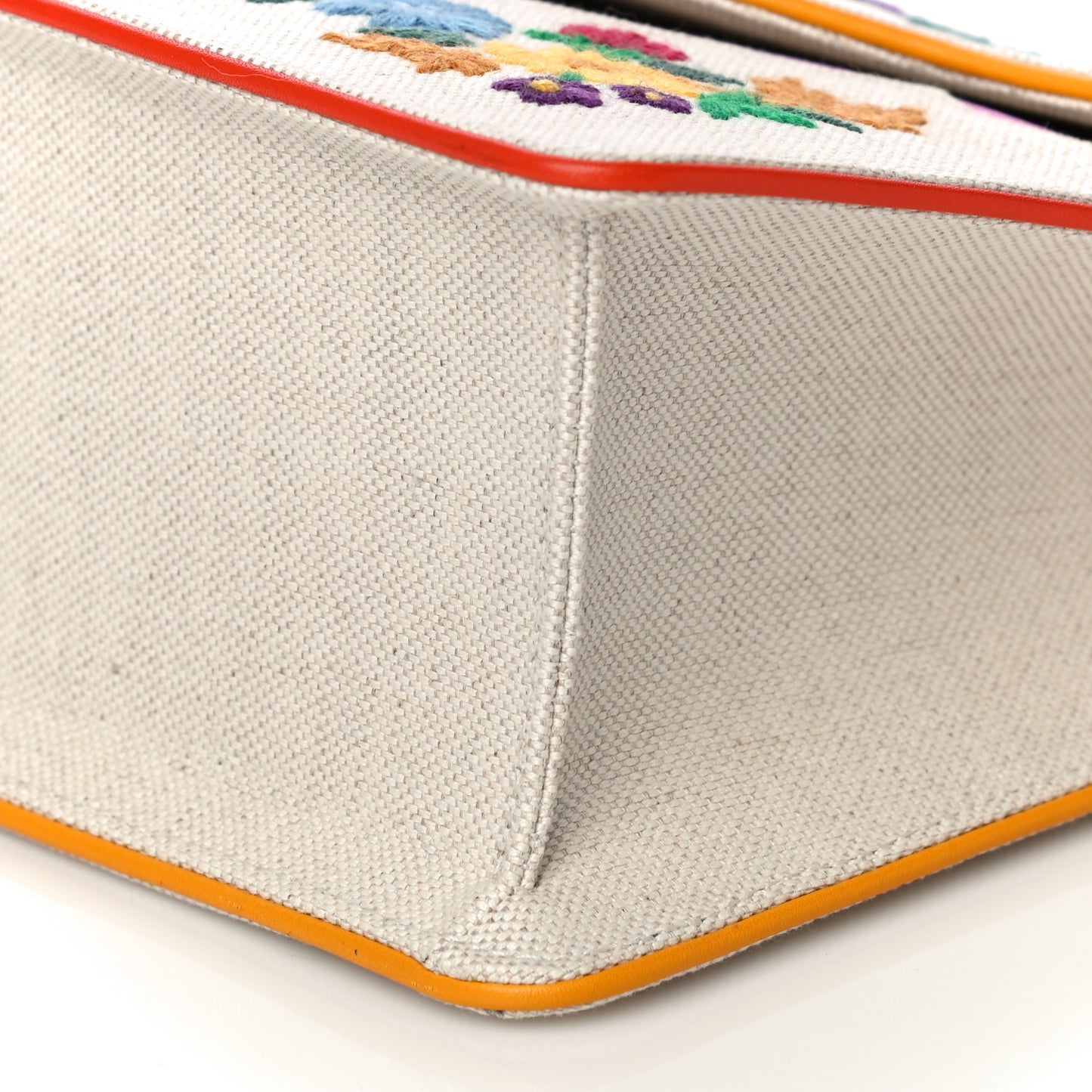 Linen Canvas Embroidered Small Shoulder Bag White