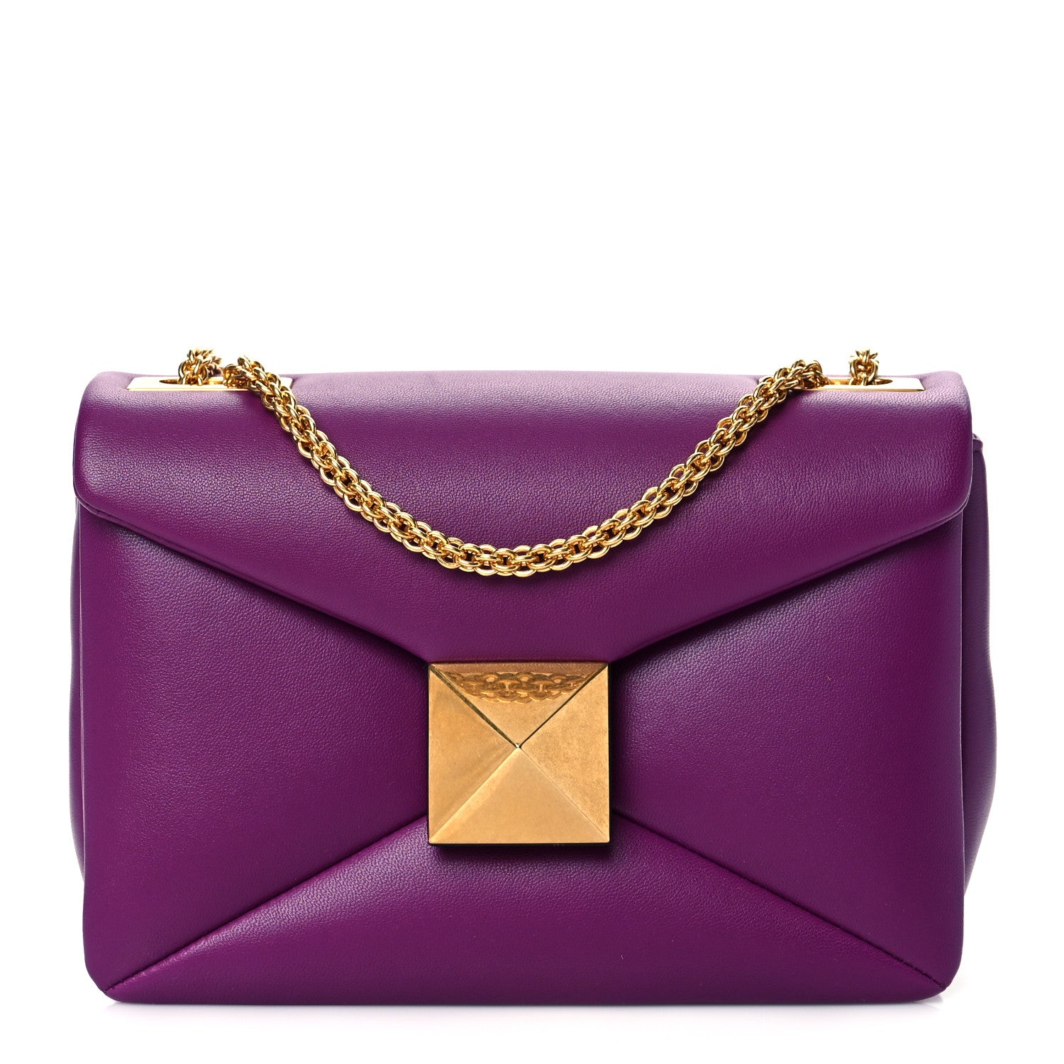 Valentino Garavani Nappa One Stud Chain Clutch Prune 1 of 9