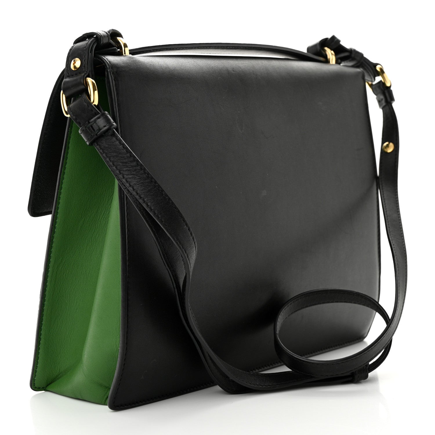 Salvatore Ferragamo Calfskin Colorblock Marisol Top Handle Shoulder Bag Black Green White 3 of 10