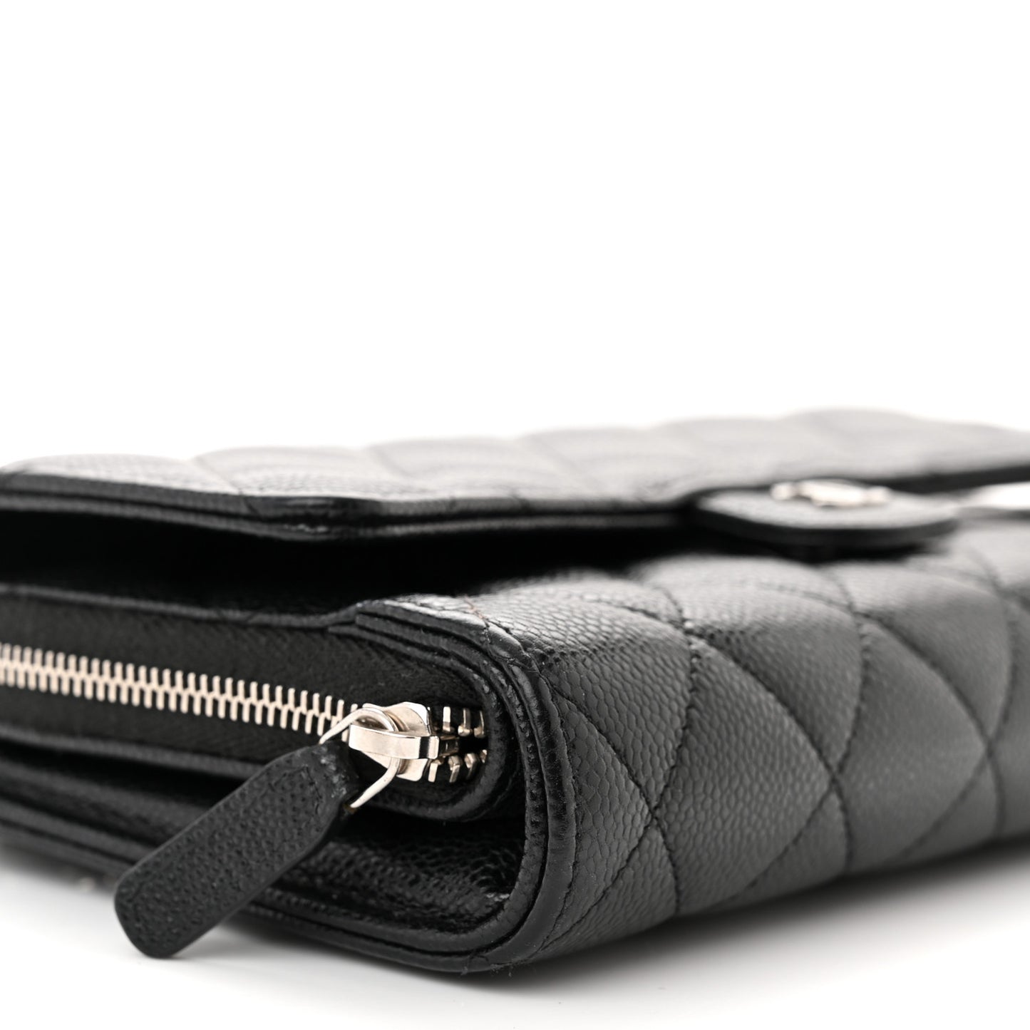 Caviar Quilted Phone Holder Wallet on Removable Chain Black