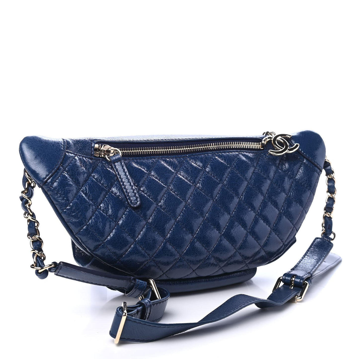 Crumpled Lambskin Quilted Waist Bag Fanny Pack Navy