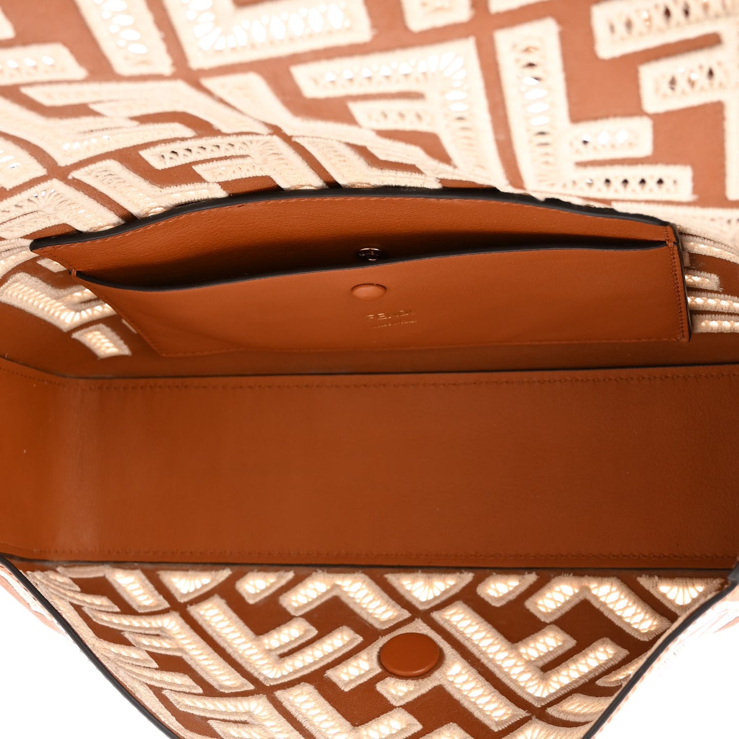 Vitello Seta FF Ajour Embroidered Baguette Brandy