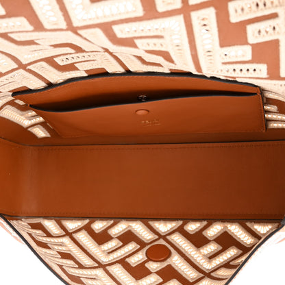 Fendi Vitello Seta FF Ajour Embroidered Baguette Brandy 4 of 8