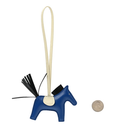 Hermes Milo Lambskin Grigri Rodeo Horse Bag Charm PM Bleu France Black Craie 2 of 5