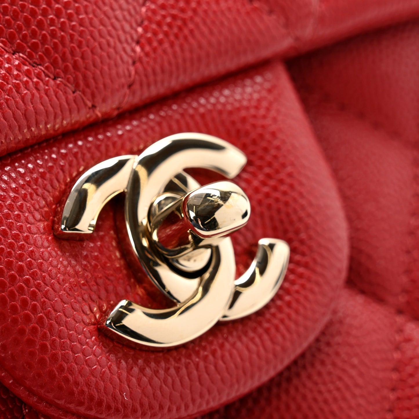 Caviar Quilted Flap Clutch Red