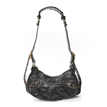 Balenciaga Extra Supple Calfskin Crocodile Embossed Le Cagole Shoulder Bag XS Black 1 of 11